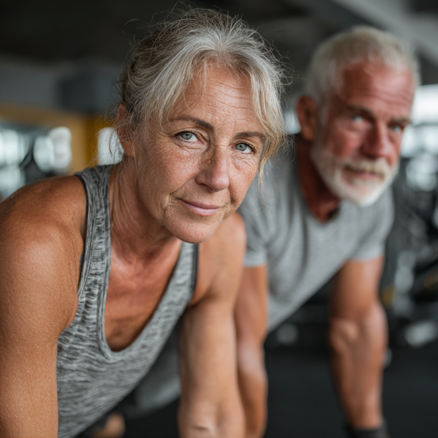 Grup de persoane mature practicând yoga
